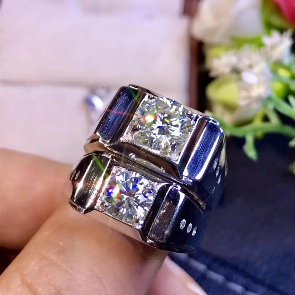 Kkmall Store круглое серебряное кольцо Moissanite 1.00ct D VVS роскошное свадебное кольцо Moissanite для мужчин серебряное кольцо 925
