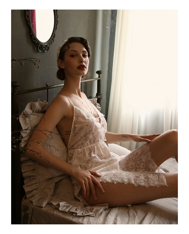 SP& CITY винтажная французская Цветочная кружевная сексуальная ночная юбка для женщин, открытая Ночная сорочка с бретельками, юбка, нижнее белье, одежда для сна