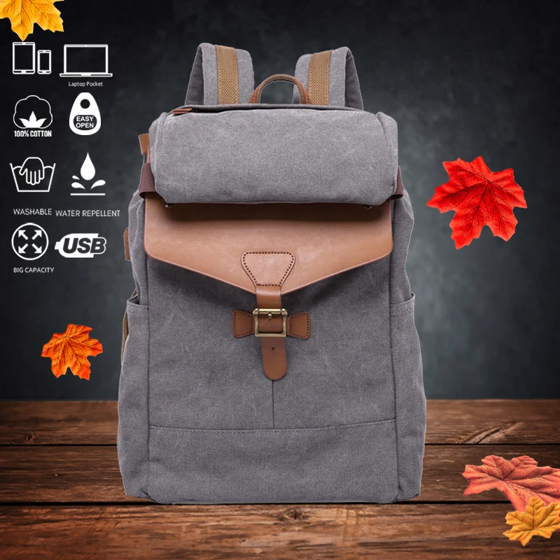

IDEAS FOR 2020 DURABLE CANVAS LARGE CAPACITY 100% COTTON BACKPACK TRAVEL LAPTOP SCHOOL BAG VINTAGE BAGPACK