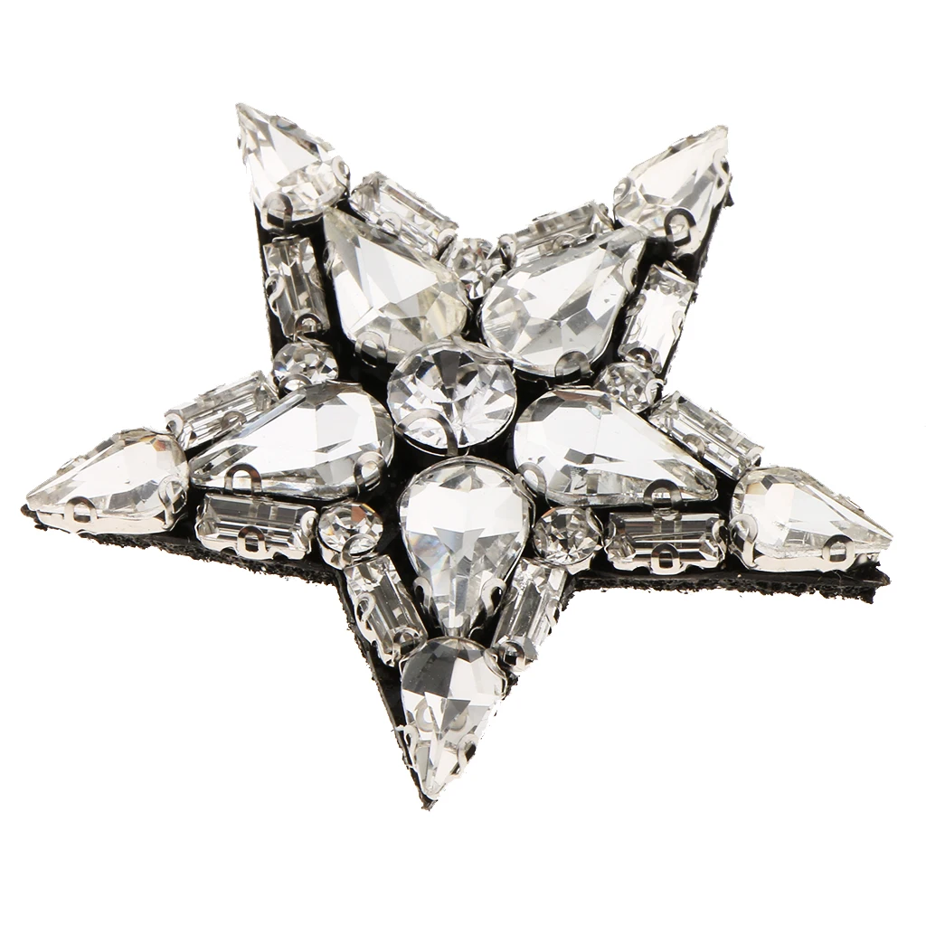 Star Sew on Embroidery Patch Beaded Rhinestone Glass Bead  Applique Clothes Accessories Garment Decoration for DIY Sewing Craft