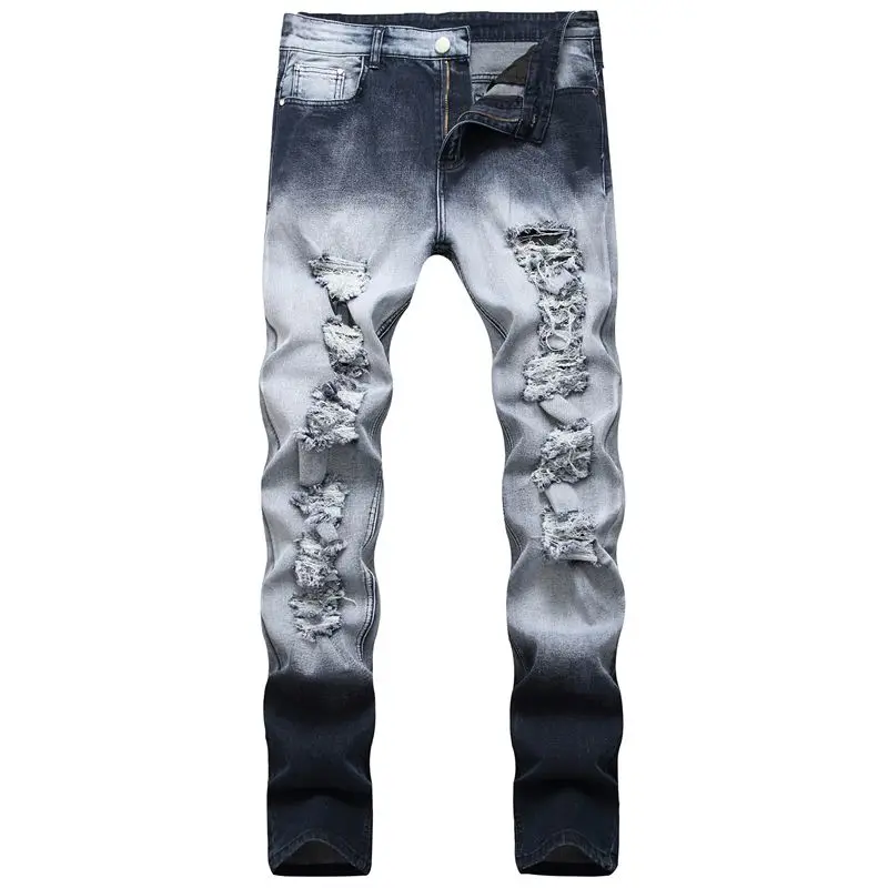 Мужские модные рваные джинсы для мужчин, модные рваные джинсы с дырками, Длинные обтягивающие мужские джинсы, штаны в стиле хип-хоп, уличная одежда