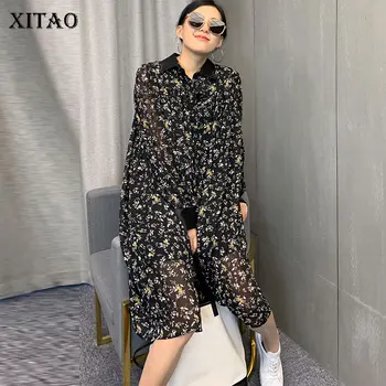 

XITAO Print Floral Dress Fashion Pleated Thin Patchwork Pullover Perspective Full Sleeve 2020 Spring Summer Dress DMY3673
