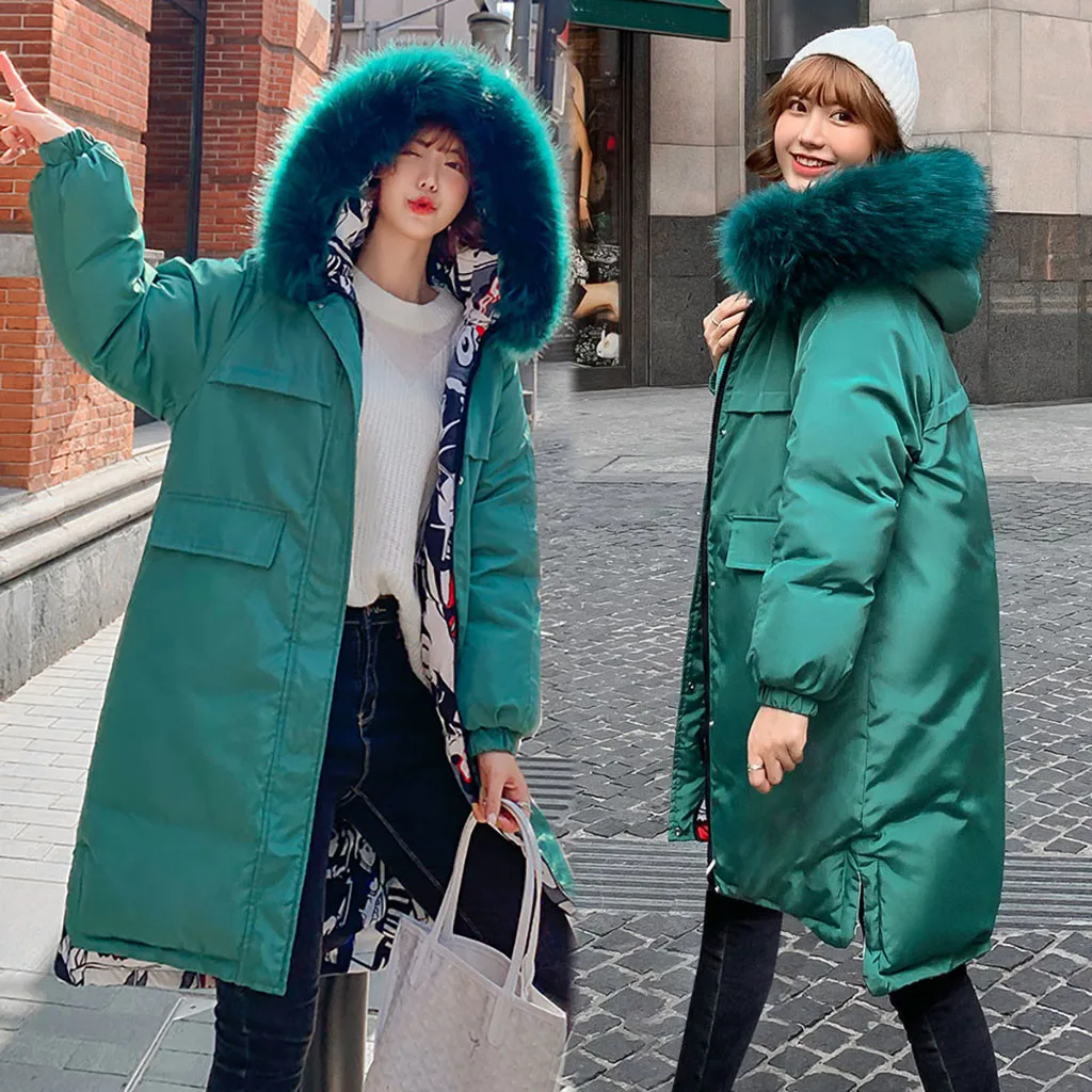 SAGACE, двухсторонняя Новинка, Зимняя женская куртка с капюшоном, утолщенная меховая женская длинная теплая парка, верхняя одежда, пальто большого размера