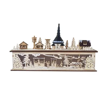 

Christmas supplies wooden columns with light table top window decoration decorated with LED house gifts