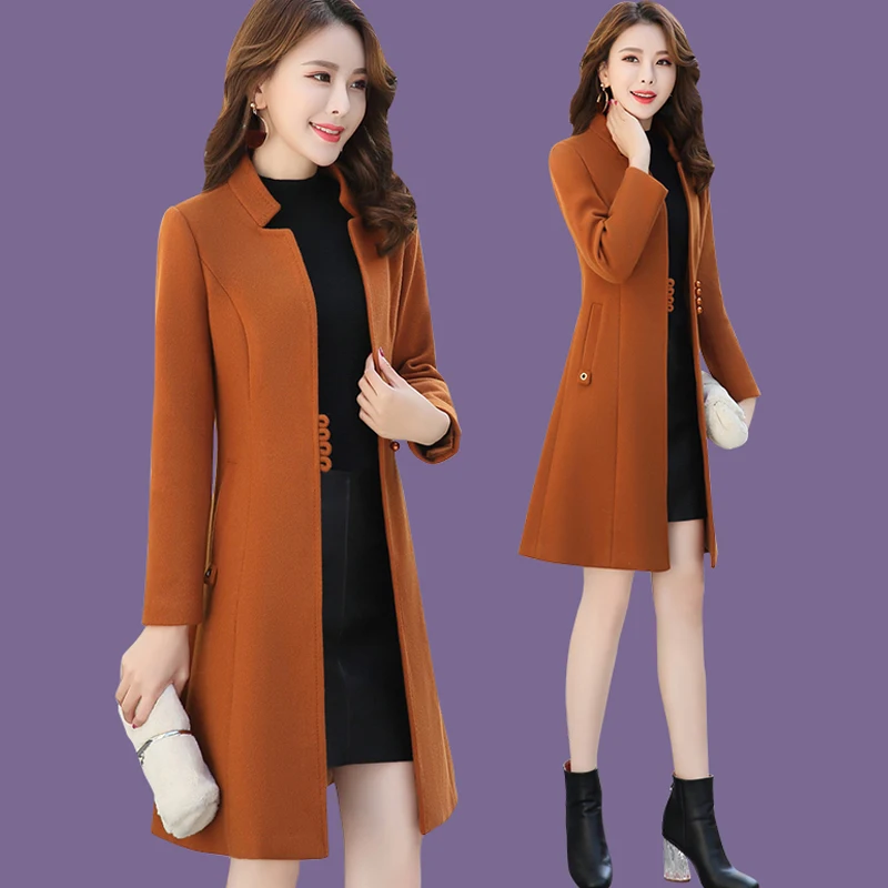 Модная Осенняя зимняя Корейская женская шерстяная и Смешанная куртка, Женская Базовая куртка размера плюс, длинное пальто, верхняя одежда - Цвет: Caramel