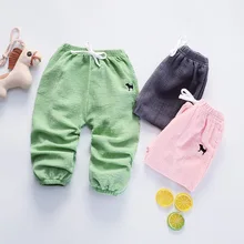 Летние новые стильные противомоскитные штаны для детей однотонные штаны в Корейском стиле для мальчиков и девочек хлопковые льняные штаны для мужчин и женщин