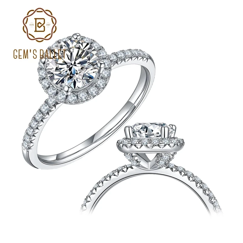 Женское балетное кольцо GEM'S 1Ct VVS1 Moissanite круглое обручальное из стерлингового