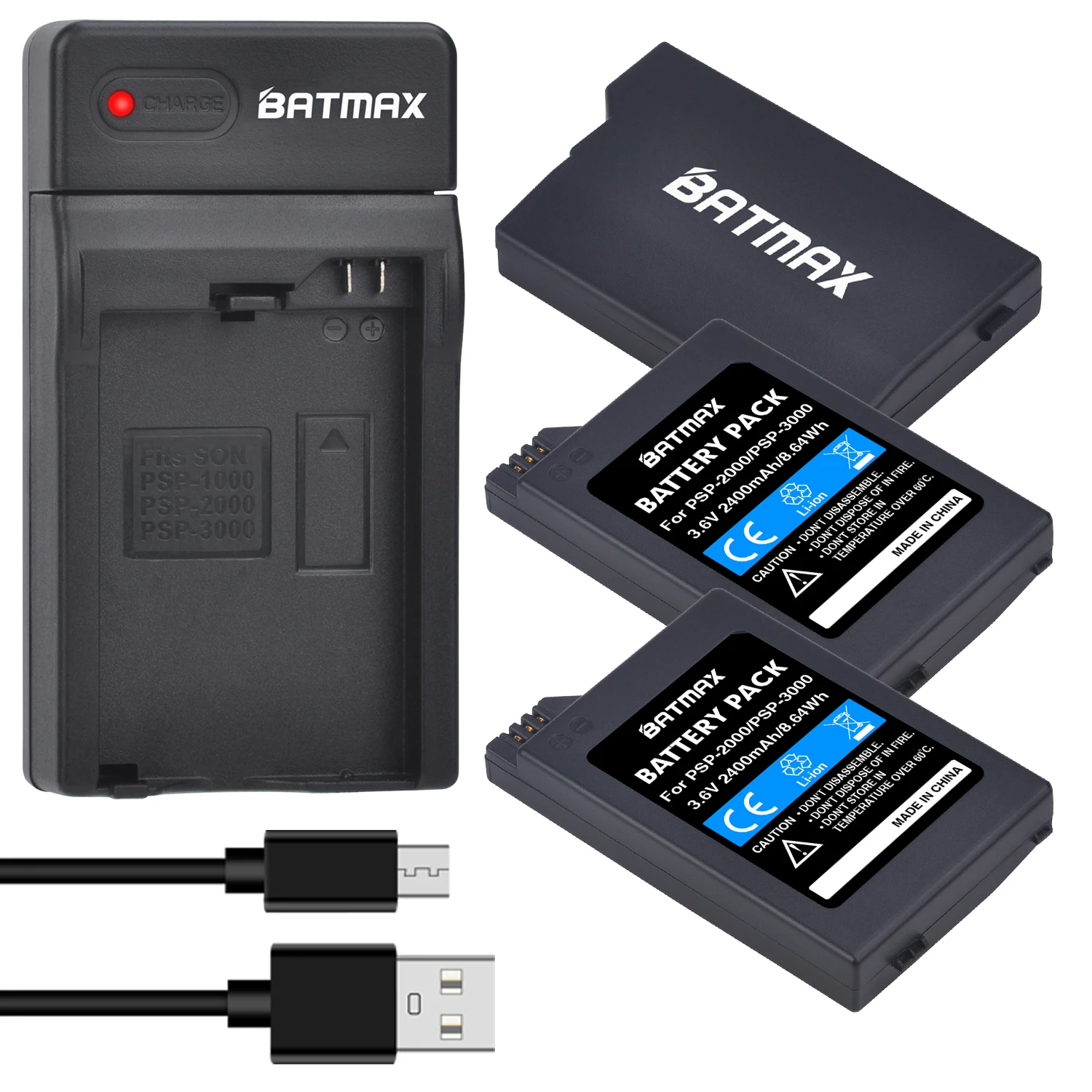 Batteria Psp-2000 Batmax 2400Mah + Caricatore Usb Per Controller Portatile Playstation Sony Psp2000 Psp3000 Psp 2000 3000 Psp-S110