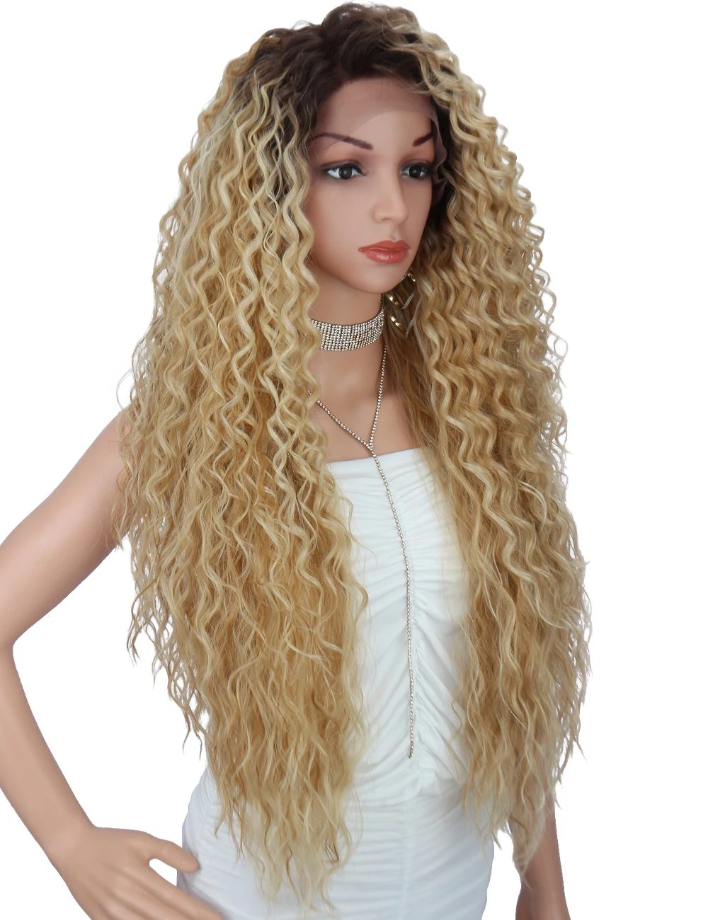 Kalyss 28 дюймов 4x4 пробор синтетический кружева передние парики для волос для чернокожих Для женщин теплостойкий кудрявый волнистые эффектом деграде(переход от темного к блондинка