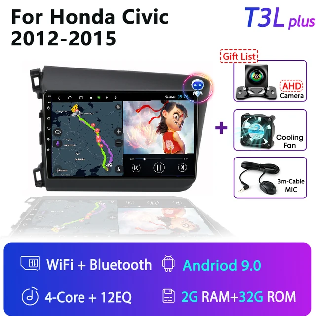 For Honda Civic 2012-2015 Android Car Radio 2 Din GPS navigation Multimedia Video Player RDS DSP 4G DVD Screen Floating stereo T3 PLUS Cam 2G 32G