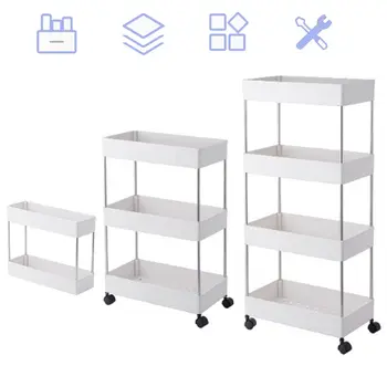 

3 Tier/4 Tier Slim Storage Cart Mobile Shelving Unit Organizer Slide Out Storage Rolling Utility Cart Rack for Kitchen Bathroom