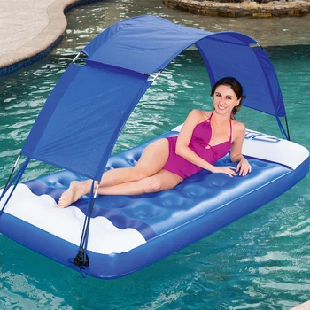 

Water inflatable mattress adult swimming ring awning floating row thickening children sunscreen drifting lounge chair