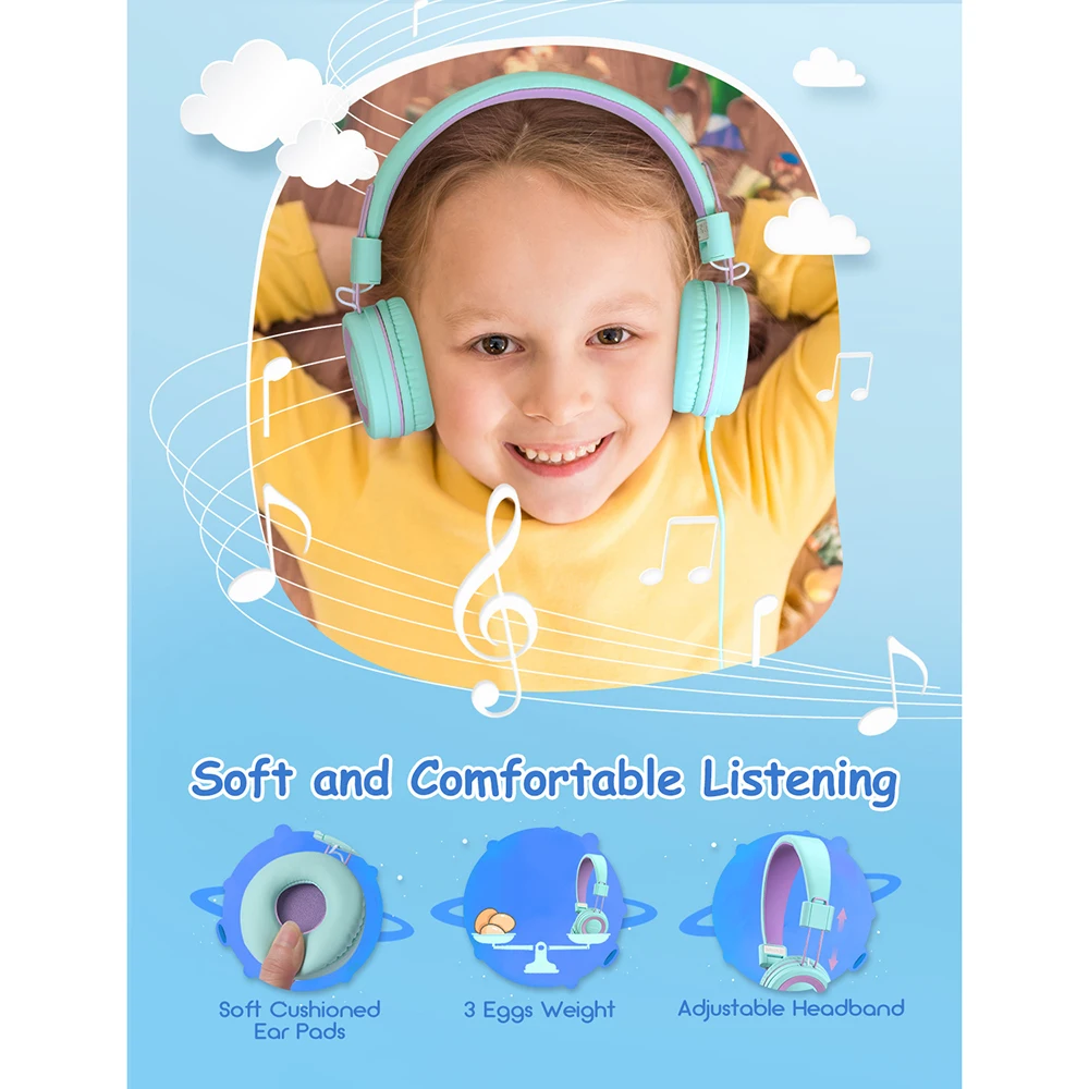 Mpow CH8 Kids Headphones Wired Headphone With 91dB Volume Limited Hearing Protection Wired Headset For Teens Girls Boys Kids