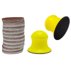 100 Pcs DA Ponçage Tampon Abrasif 3 Pouces 75Mm et 2 Pack Rond Blocs de Ponçage À La Main Pour 3 Pouces Crochet Et Boucle Disques 
