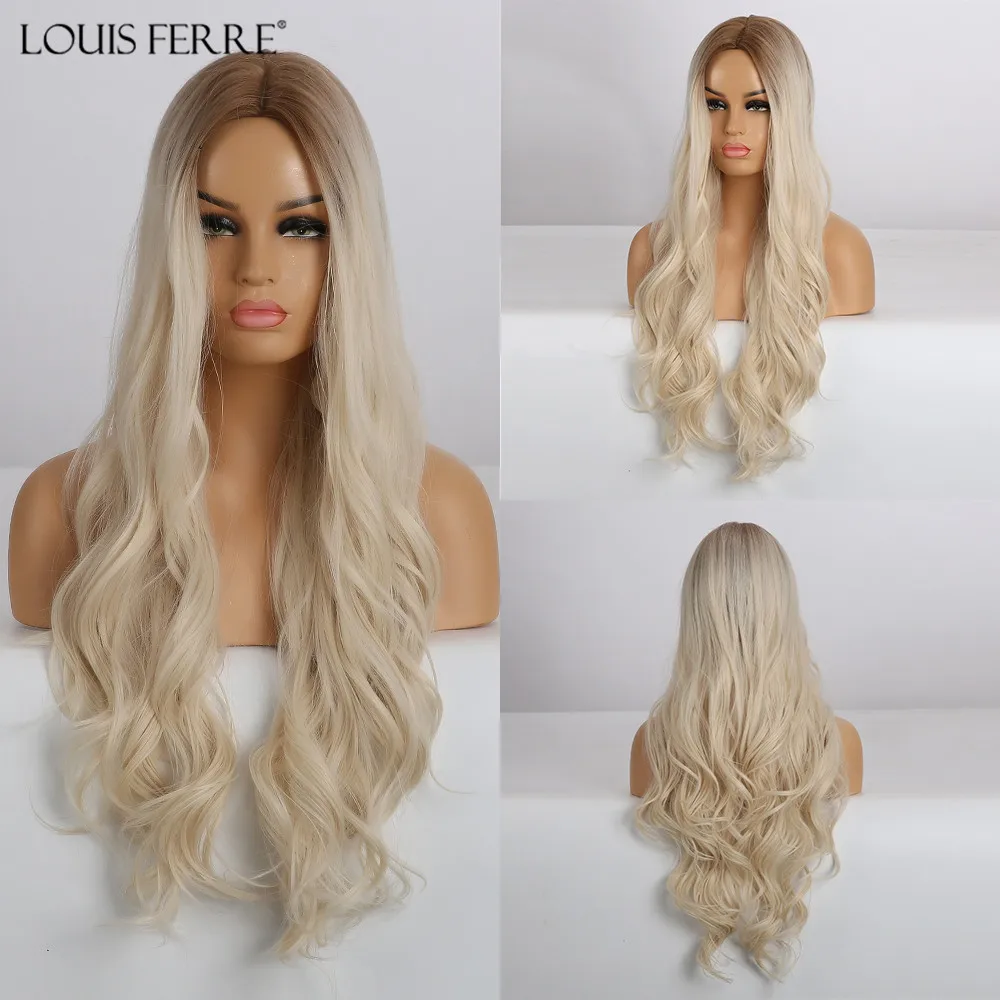 Permalink to -58%OFF LOUIS FERRE Long Ombre Brown Light Blonde Synthetic Wigs Middle Part Water Wave Cosplay Wig For Black Woman Heat Resistant Fibre