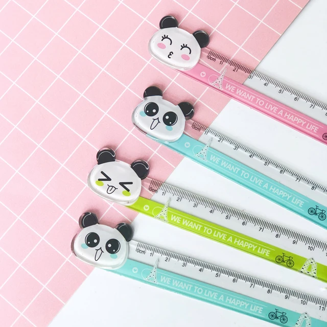 Panda bonito Régua reta, Kawaii, medida, estudo, desenho, papelaria  estudante, 2 pcs - AliExpress