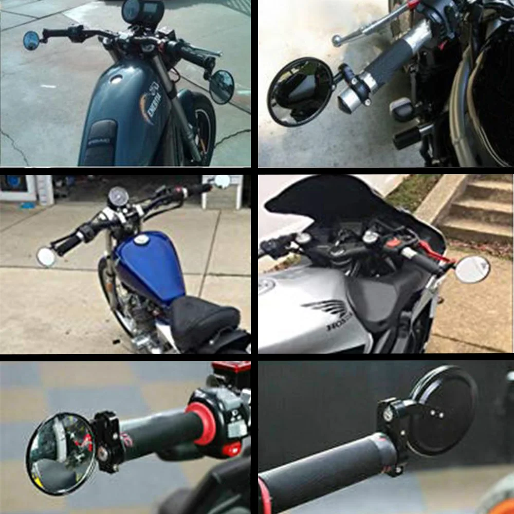 FREE SHIPPING MOTORCYCLE BIKE 3" ROUND 7/8" HANDLE BAR END MIRRORS REARVIEW SIDE MIRROR
