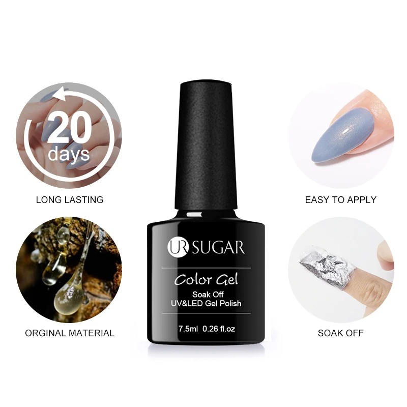 UR SUGAR 7.5ml Color UV Gel Holographic Glitter Semi Permanent Soak Off Nail Art Gel Polish Varnish Manicure Lacquer Design DIY