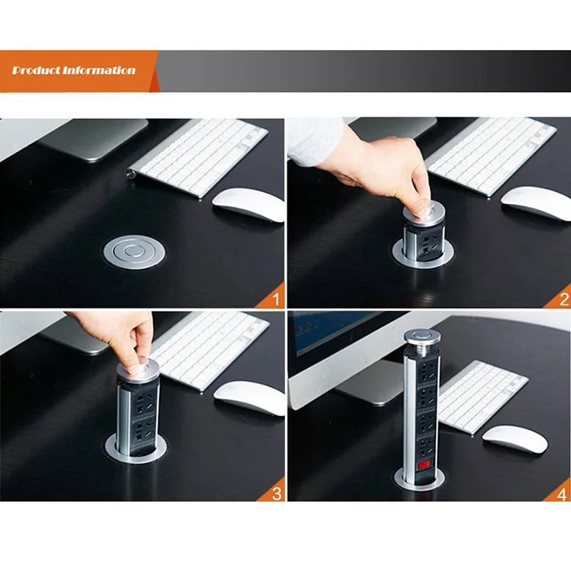  PULL POP UP 3 toma de corriente 2 puerto USB carga escritorio mesa de cocina enchufes retráctiles t