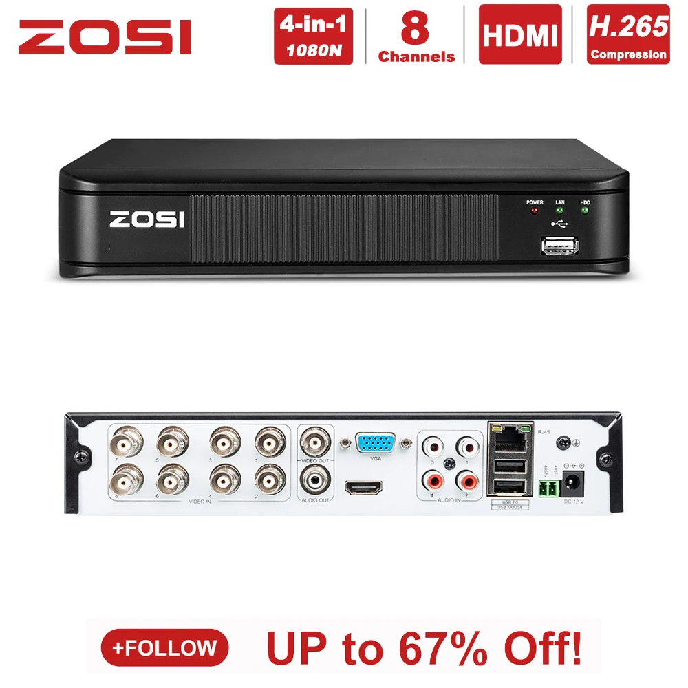 

ZOSI H.265 720P 8 Channel 4 In 1 CCTV DVR Security DVR Digital Video Recorder HDMI Video Output Support iPhone