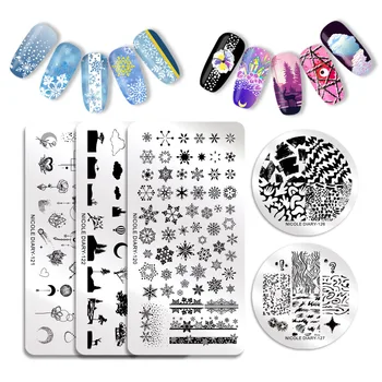 

NICOLE DIARY Nail Stamping Plates Template Print Plaid Flower Leaf Printing Tool Nail Art Image Plates Stencil Designs