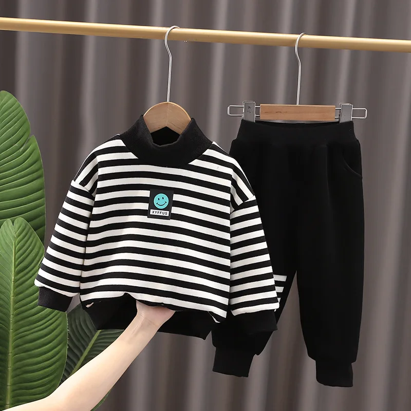 

Baby Boy Clothes New Autumn Winter Casual Thick Warm Children Set Brand Toddler Fleece High Collar Sweaters+ Pants 1-5Y Boys
