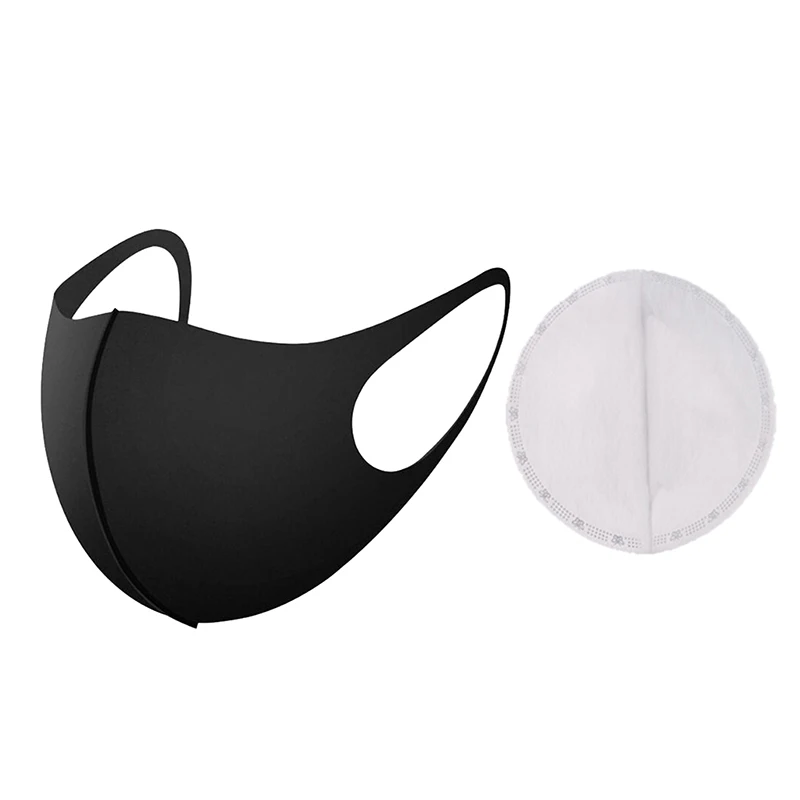 

5 Pcs Black Mouth Mask Breathable Unisex Sponge Face Mask Reusable Anti Pollution Face Shield with 50Pcs PM2.5 Filters