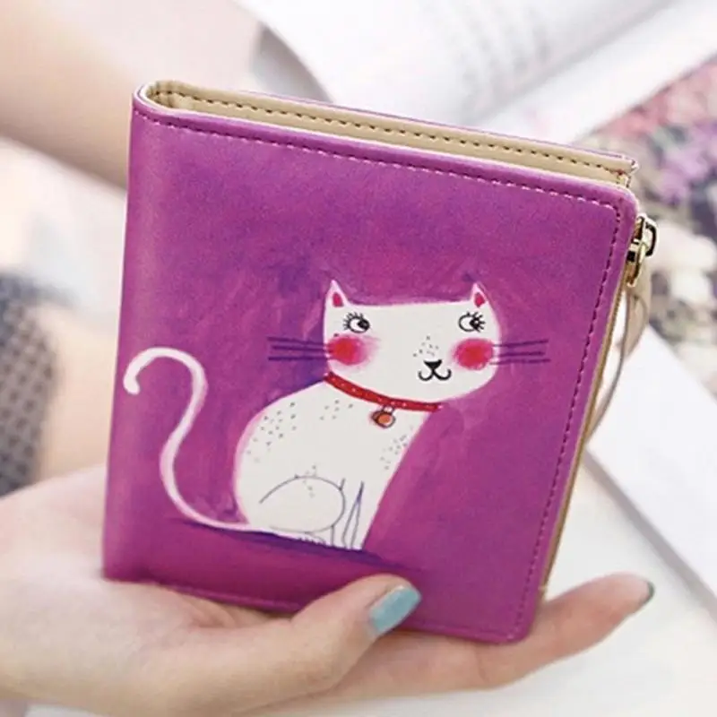 Cartoon Cute Cat Women Wallet Fashion Short Pu Leather Lady Clip Wallets Casual Thin Short Wallet Clutch Female Coin Purse