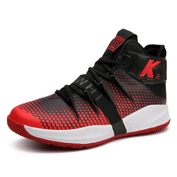 

New Arrival Mens Basketball Shoes High Basketball Sneakers Male Black Red Color Breathable Sports Shoes Fitness Trainers