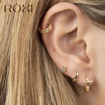 

ROXI Fashion Rould Circle CZ Cross Earrings 100% 925 Sterling Silver Small Stud Earrings for Women Wedding Earring Party Jewelry