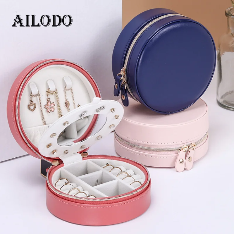 

Ailodo Fashion Round Jewelry Packaging Display Box For Women Multilayers Necklaces Earrings Rings Jewelry Box Girls Gift BX08