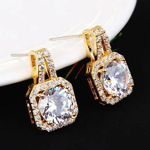

UILZ Gold Color Square Shape AAA Cubic Zircon Hoop Earrings for Women All Match Female Fashion Jewelry Accessories UEL3330