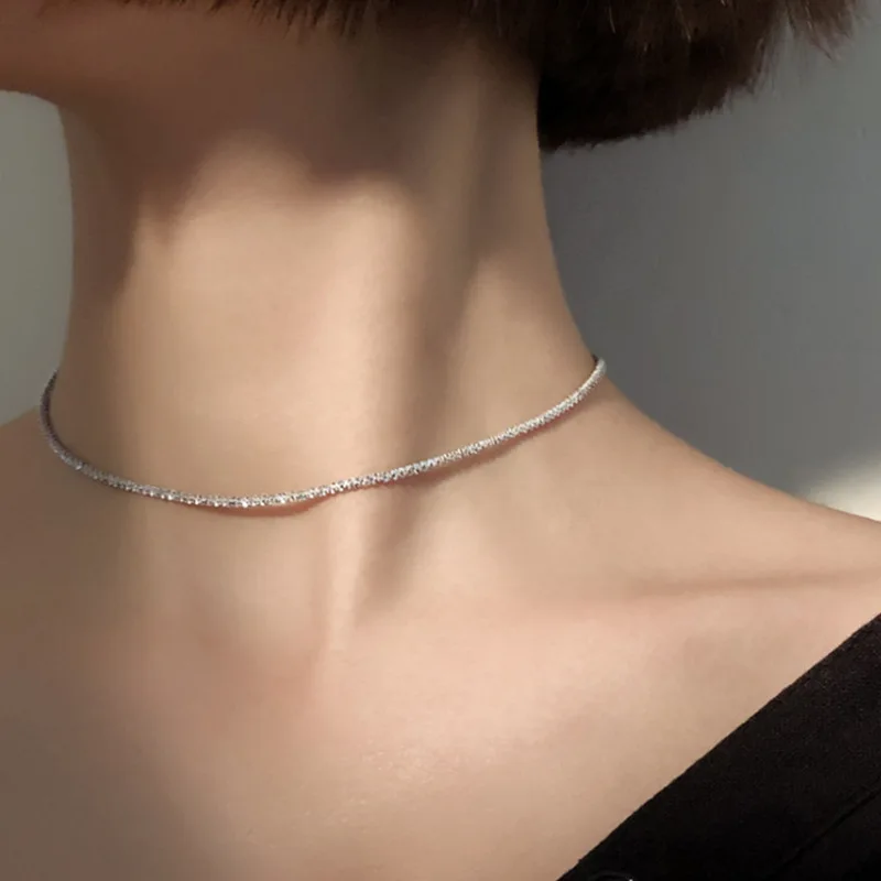 Shiny Starry Short Choker Necklace for Women Thin Chain On The