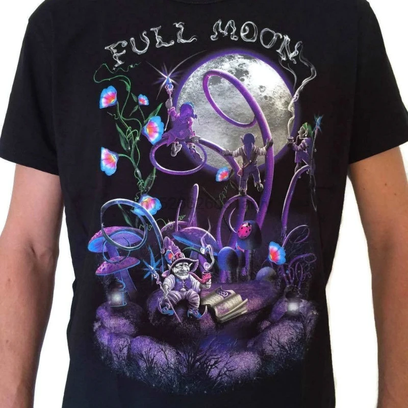 

Full Moon Men Tshirt Uv Reactive Glow In Blacklight Psychedelic Festival Goa Men T Shirt Cotton 100% Top Tee