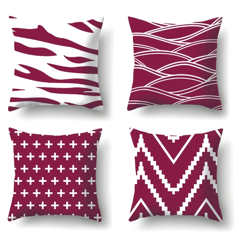 

Geometry Print Decorative Cushions Pillowcase Cushion Cover Throw Pillow Sofa Decoration Pillowcover-Wine red