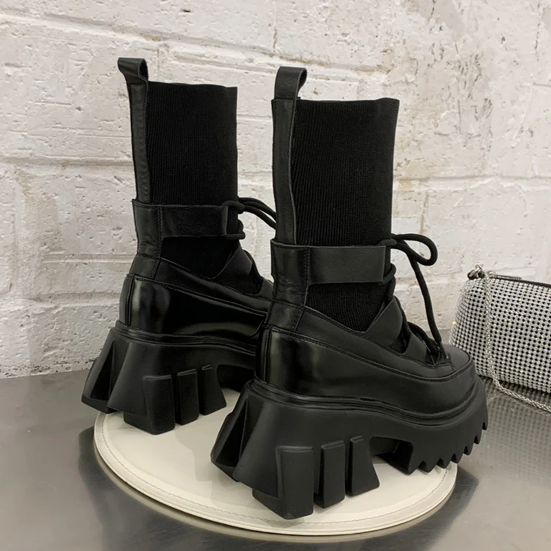 

Женские повседневные эластичные тканевые ботинки-носки, модная женская обувь с перекрестной шнуровкой, ботинки на платформе, готические женские ботинки, 2021