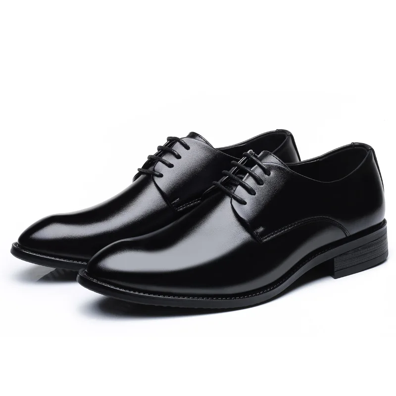 NXY Men PU Leather Dress Shoes Men Wedding Shoes Office Party Formal Flat Footwear Male Business Lace Up Pointed Derby Shoes