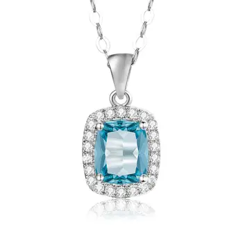 

Creates Aquamarine Pendant Necklace 925 Sterling Silver Gemstones Choker Statement Pendant for Women Without Chain Fine Jewelry