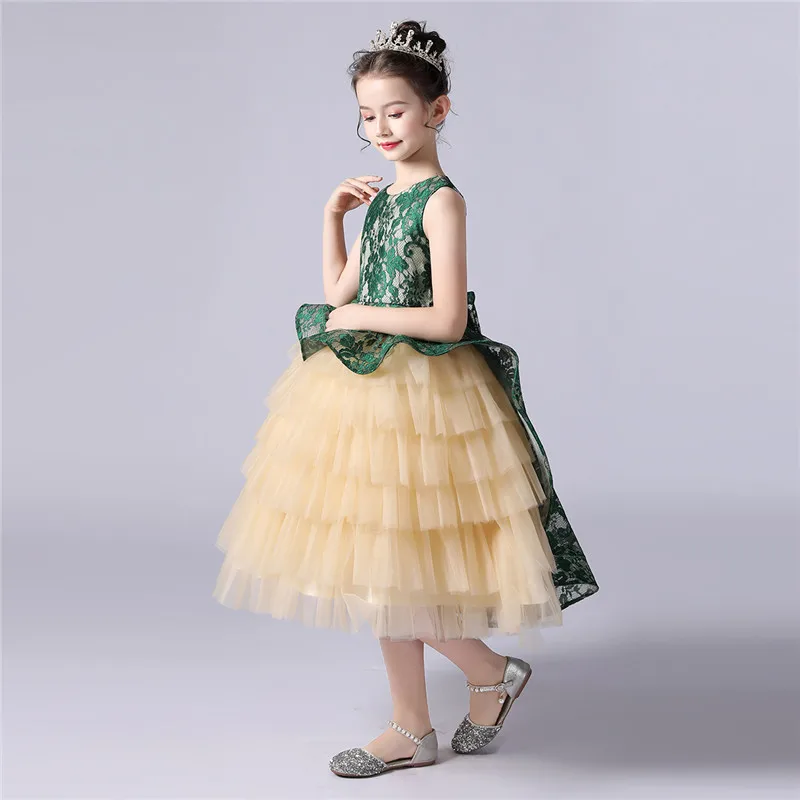 Baby Infant Elegant New Birthday Party Ceremony Princess Lace Dress Children Kids Luxury Piano Pageants Host Model Show Dresses