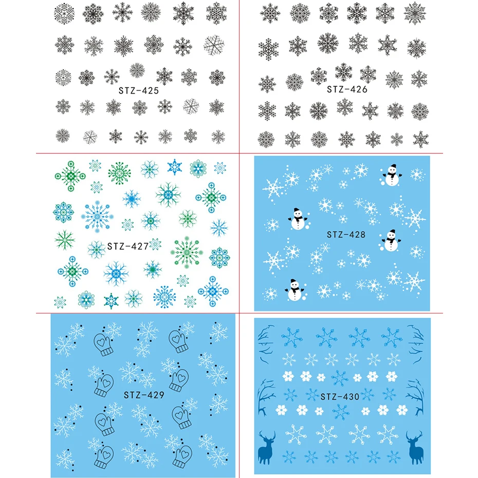 Изысканные рождественские наклейки снежинки для ногтей зимние Снеговики ползунки для ногтевые переводные наклейки для ногтей маникюр CHSTZ419-439-1