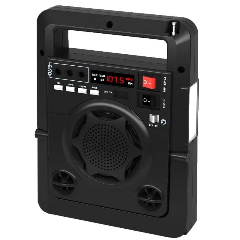 

FFYY-Solar Energy Charge FM Radio TF USB Speaker Outdoor Power Bank with Strong LED Flashlight EU Plug