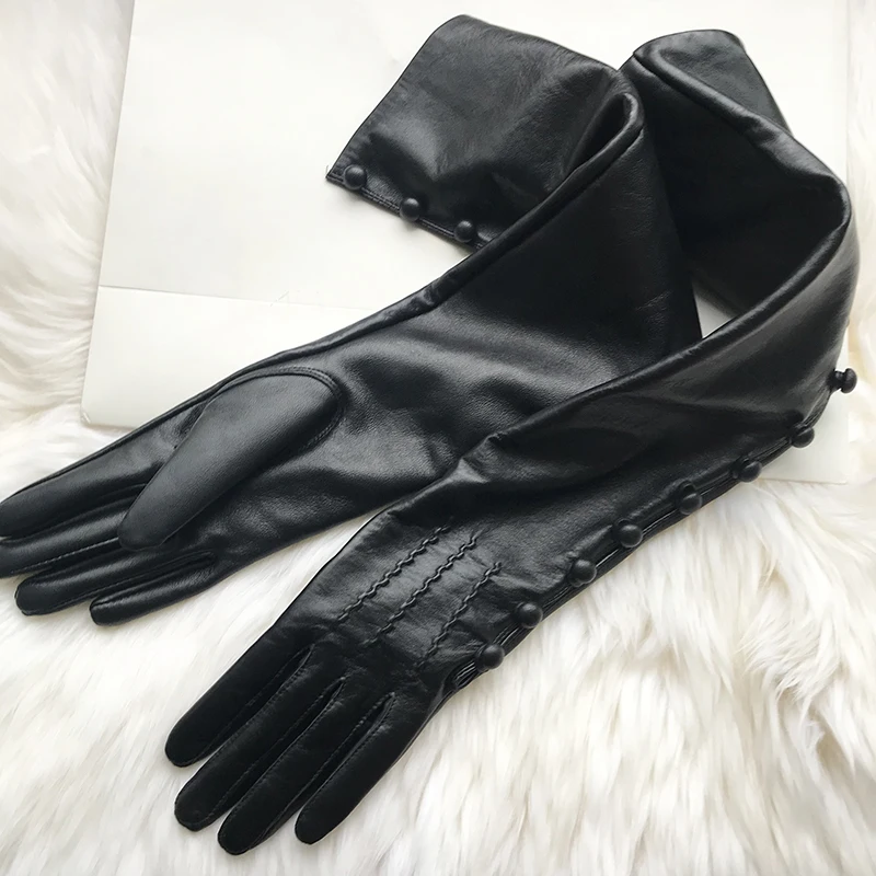 

Custom-made Genuine leather Buttons Gloves Women's Really Sheepskin 35cm To 80cm Extra Long Sheepskin gloves evening opera glove