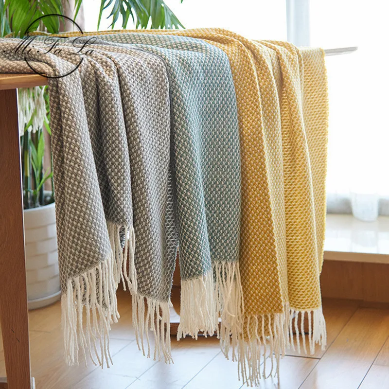 

130*200cm Nordic Style Casual Plaid Knitted Blanket Throw Tassel Knit Blankets for Beds Sofa Cover Bedspread Home Decoration Koc