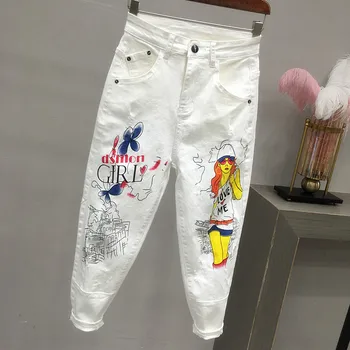 

Jeans Girls Loose Large Size Elastic Small Feet Old Hallen Pants Summer Autumn Women White Jeans