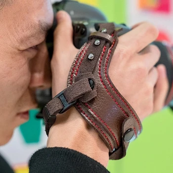 Aparat skórzany pasek na nadgarstek DSLR przenośny wodoodporny pasek na rękę odporny na wstrząsy pasek do Canon Nikon Sony Leica Fujifilm tanie i dobre opinie OLOEY CN (pochodzenie)