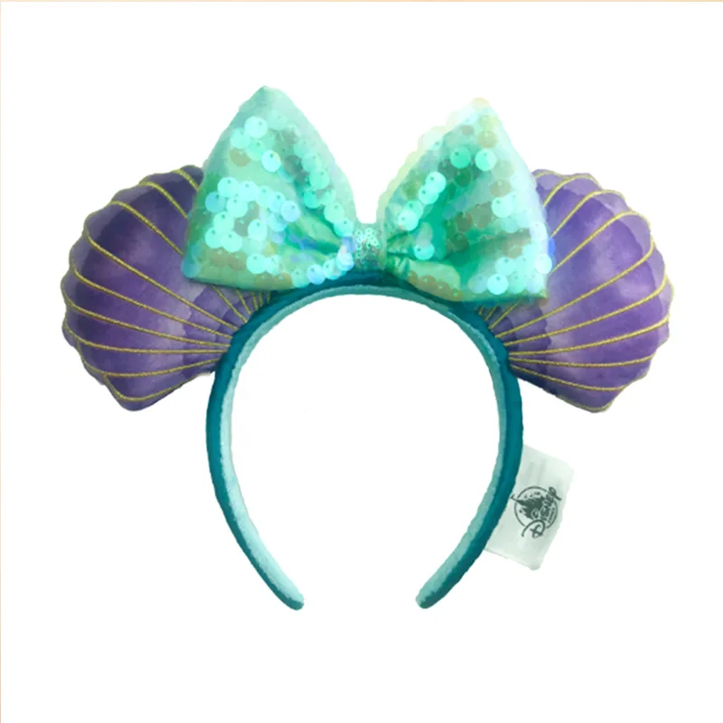 Hair Accessories Princess Pretend Toys Disney Mermaid Mickey Minnie Ears Headband Sequin Big Bow Costume Girl Cosplay Plush Adult/Kids Gifts