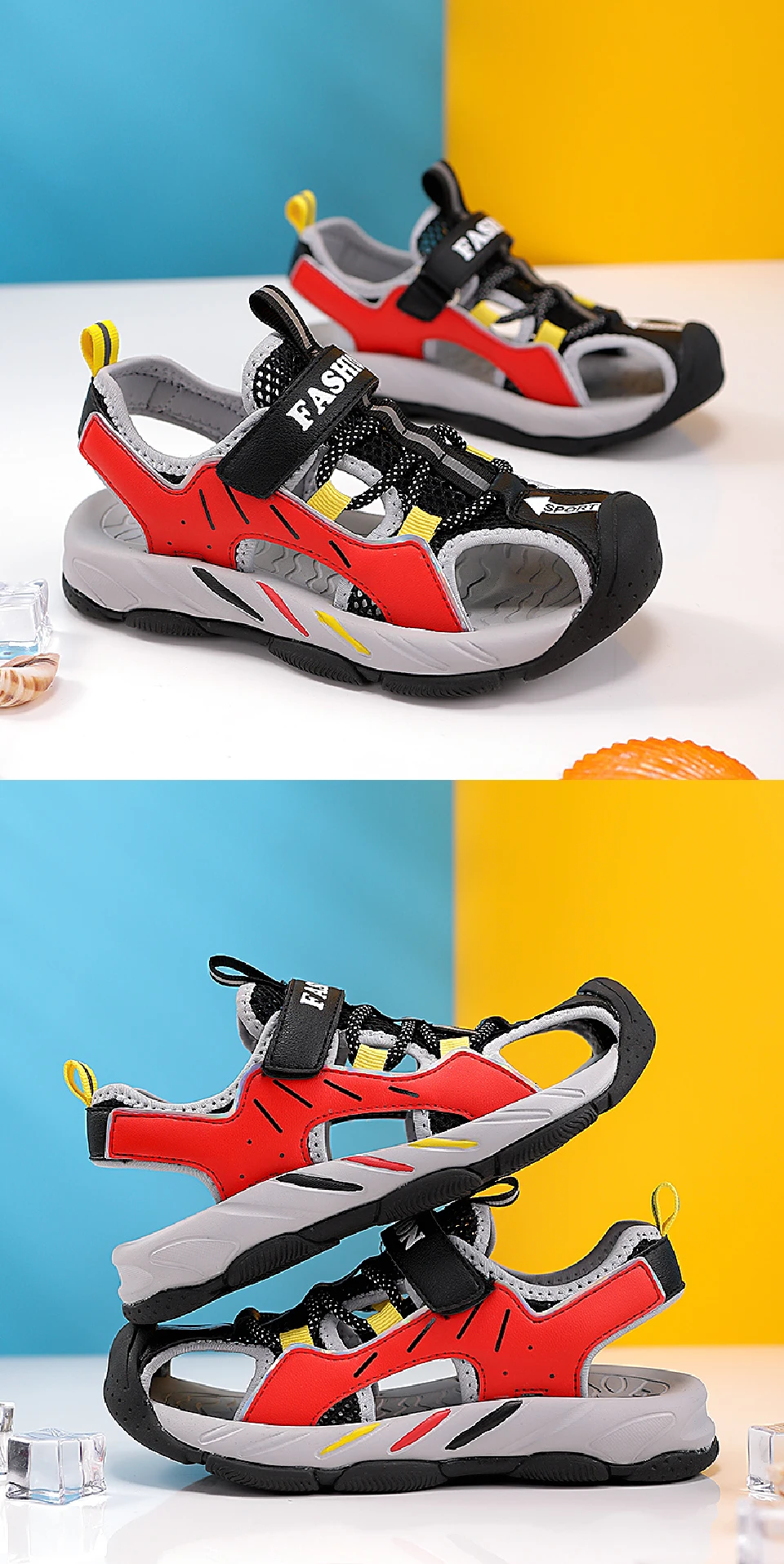 2022 Fashion Kids Sport Sandals Boys Hook&Loop Beach Shoes Children Non-Slip Breathable Mesh Casual Sandals Girls High Quality leather girl in boots