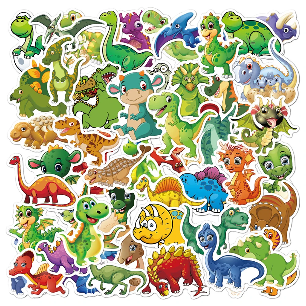 10/30/50PCS Cute Cartoon Dinosaur Stickers DIY Phone Snowboard Laptop Luggage Fridge Guitar Graffiti Waterproof Classic Stickers 10 25 50pcs jurassic dinosaur sign warning stickers decal bike laptop motorcycle helmet phone luggage waterproof sticker kid toy