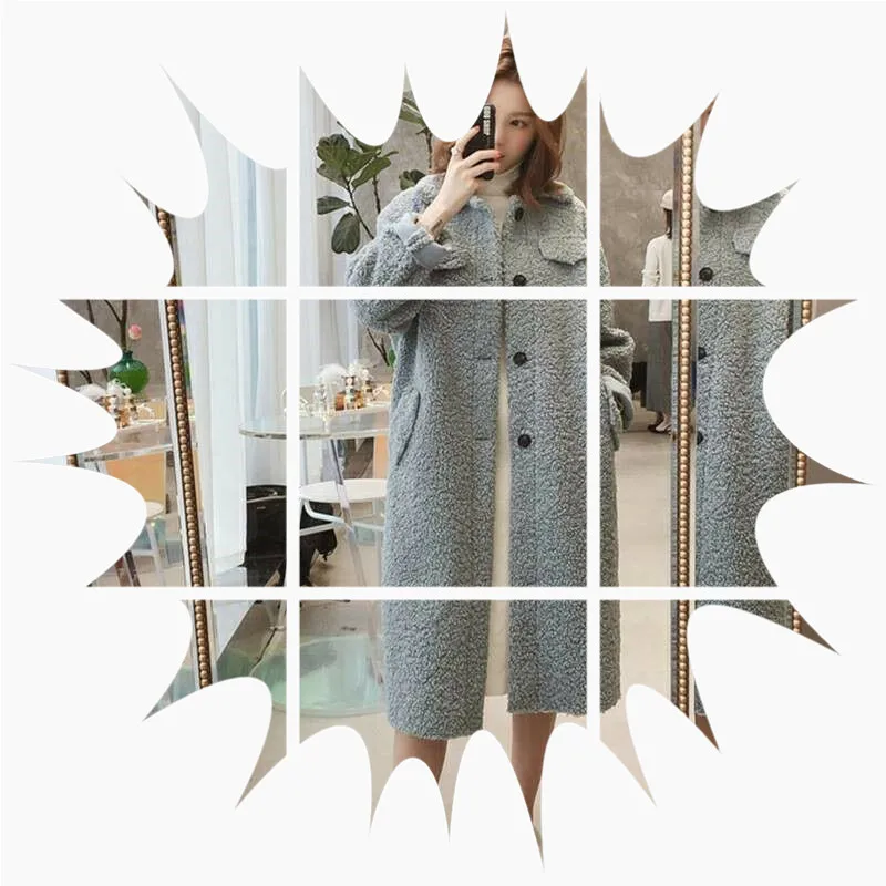 

76513 Fashion Mid-length over-the-Knee Fur fang yang gao Wool Coat