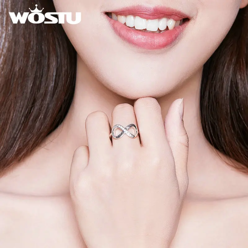 WOSTU, Настоящее 925 пробы, серебряные кольца бесконечной любви для женщин, циркониевое S925 кольцо с крестом, обручальное ювелирное изделие, подарок FIR579